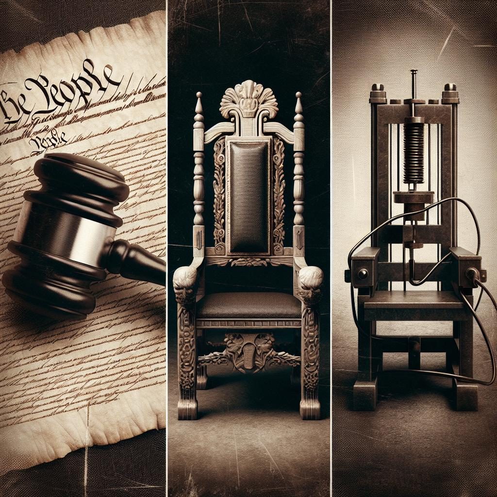 Gavel, constitution document, electric chair