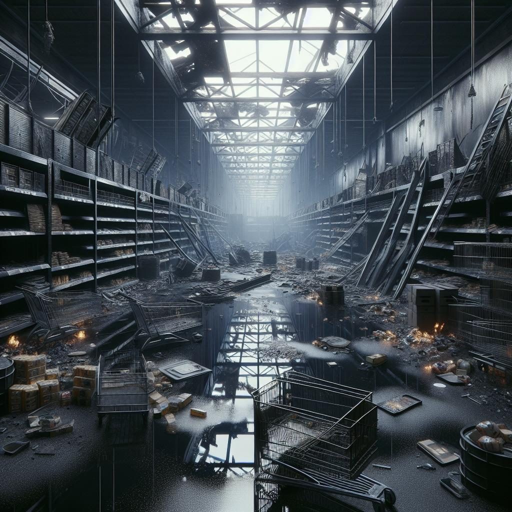 Supermarket fire aftermath.