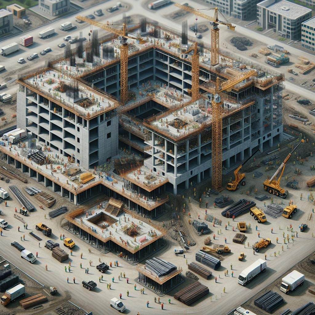 Hospital construction site aerial.