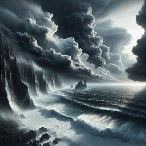 Stormy coastal skyline illustration