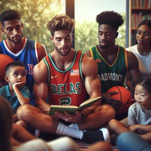 Athletes reading to kids.