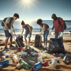 Beach clean-up volunteer teamwork