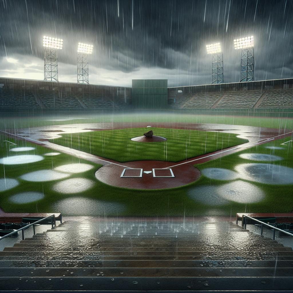 "Empty baseball field rain"