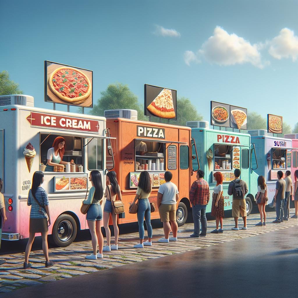 Food truck lineup illustration.