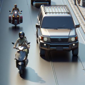 Moped rider and SUV