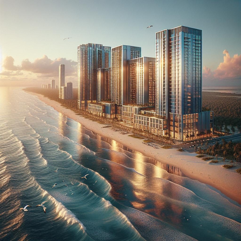 Oceanfront high-rise hotel illustration