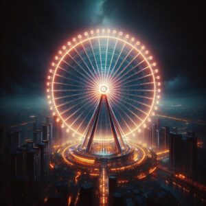 SkyWheel shining at night.