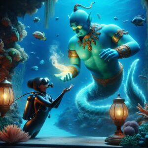 Underwater genie granting wish