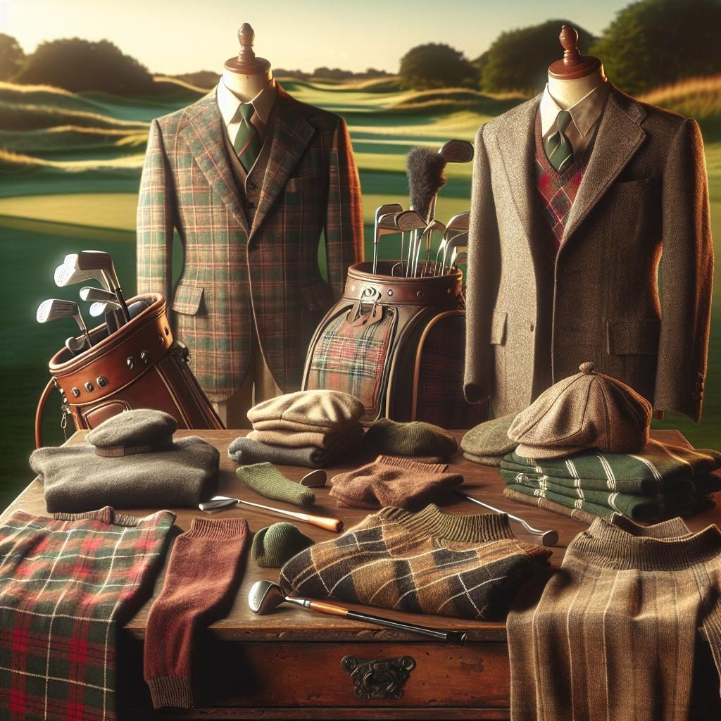 Vintage golf fashion display.