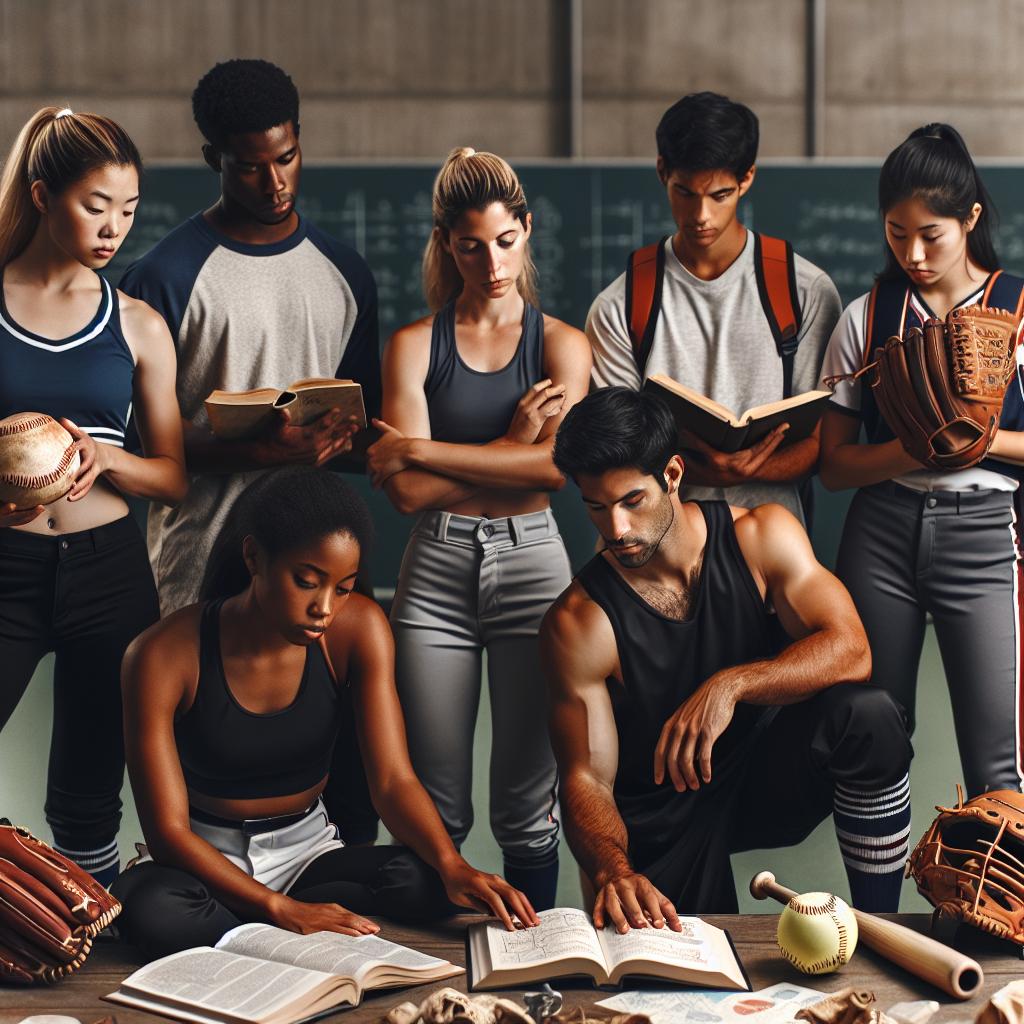 Softball players studying together