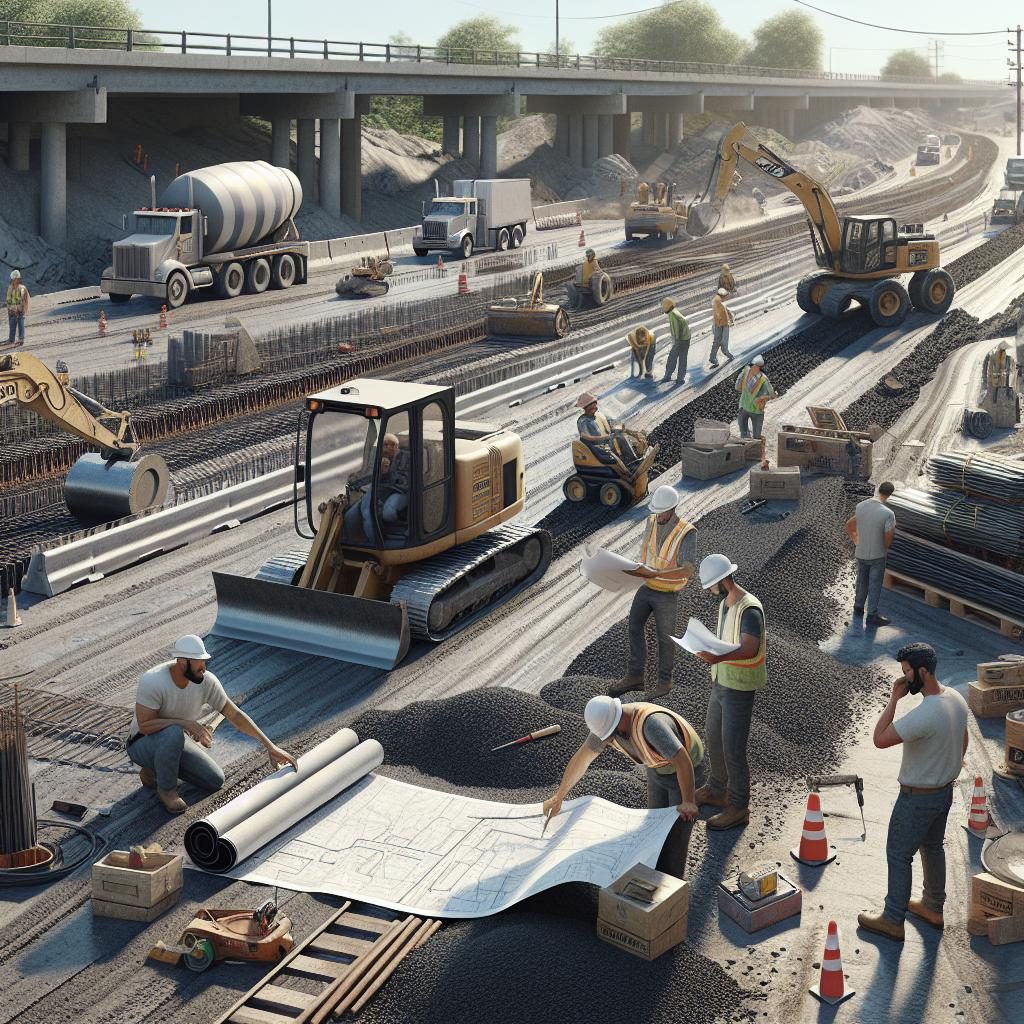 Road construction progress illustration