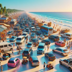 Beach Traffic Congestion Illustration