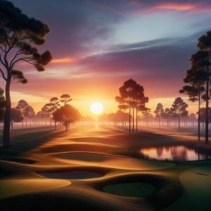 "Golf course sunrise silhouette"