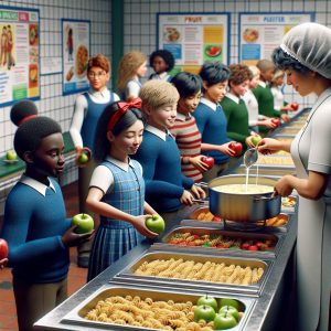 School lunch distribution scenes