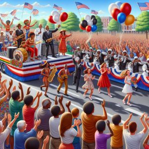 Juneteenth celebration parade illustration.