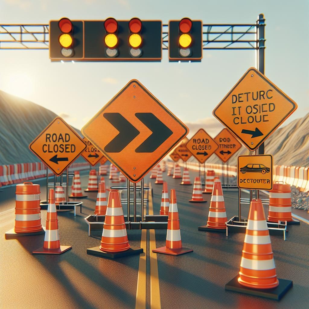 Road work detour signs