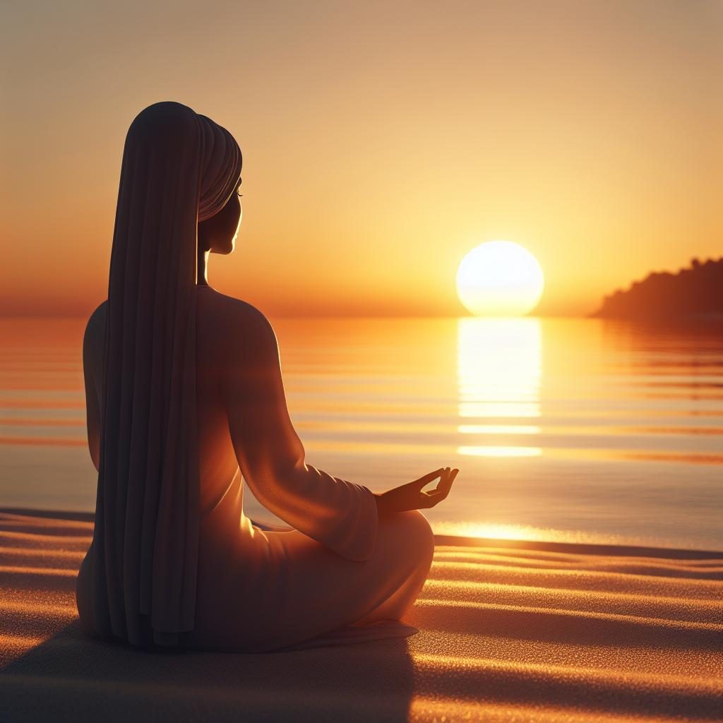 Beach sunrise meditation silhouette