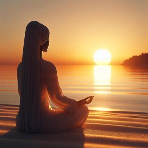 Beach sunrise meditation silhouette