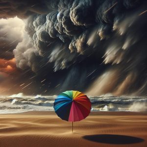 Beach umbrella in storm