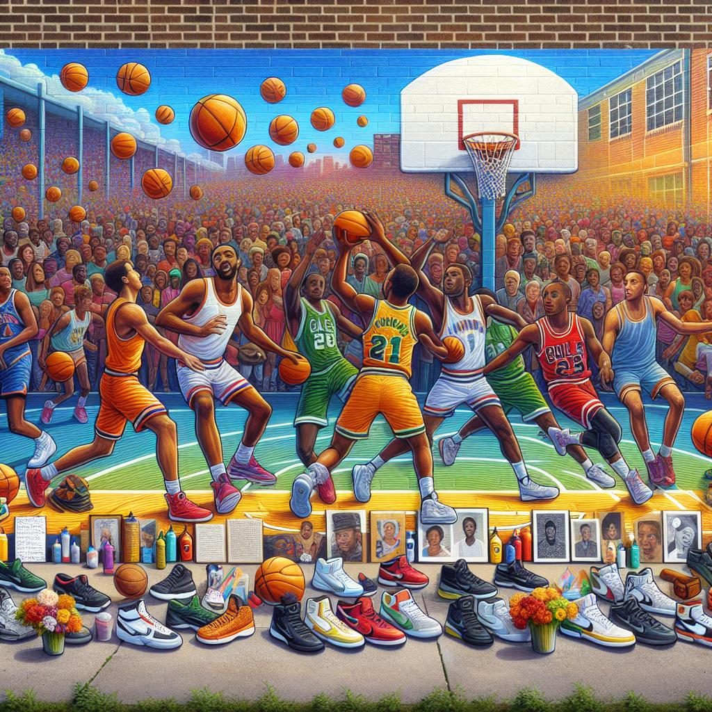 Basketball tribute memorial mural.