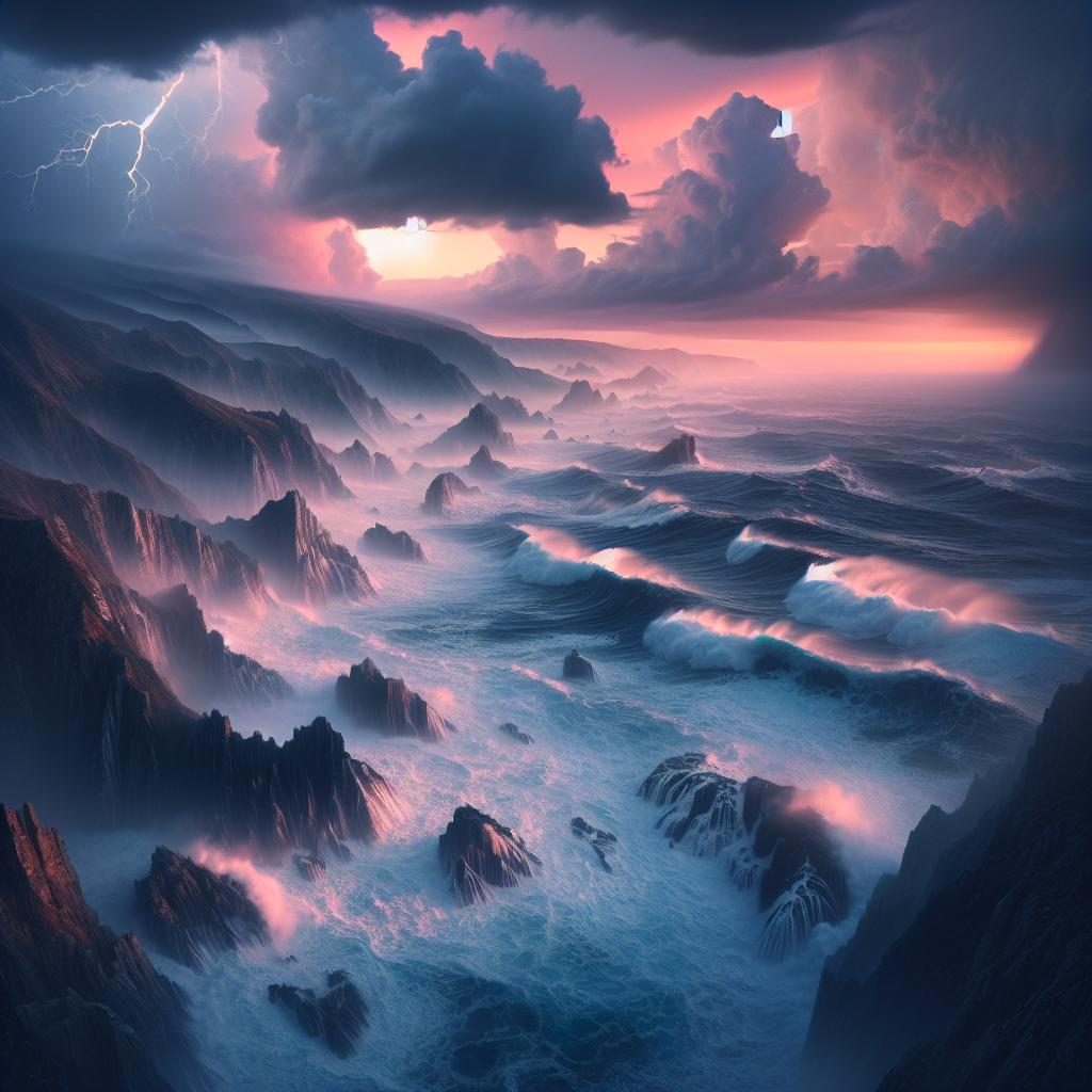 Stormy coastline at dawn.