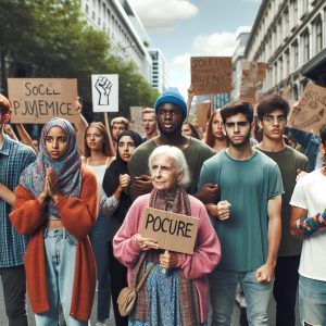 Peaceful protestors unite visually.