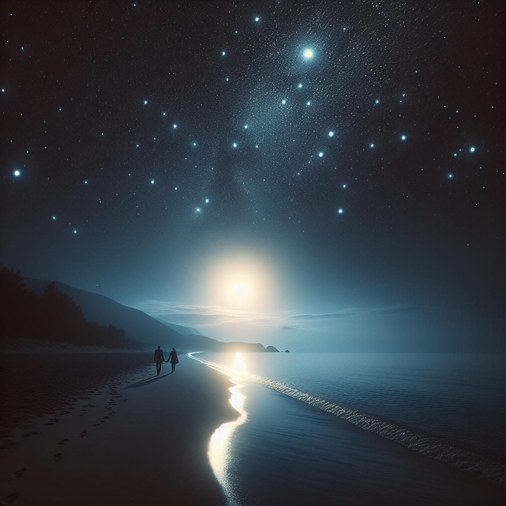 Starry night beach walk