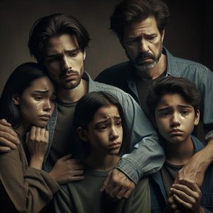 Emotional family portrait grief