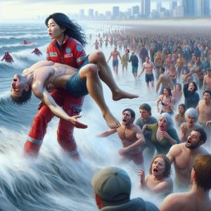 Beach rescue operation heroism.