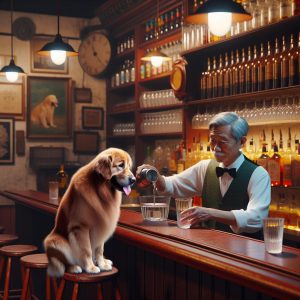 Dog drinking at bar