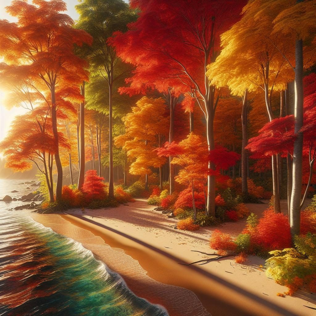 Fall foliage by beach