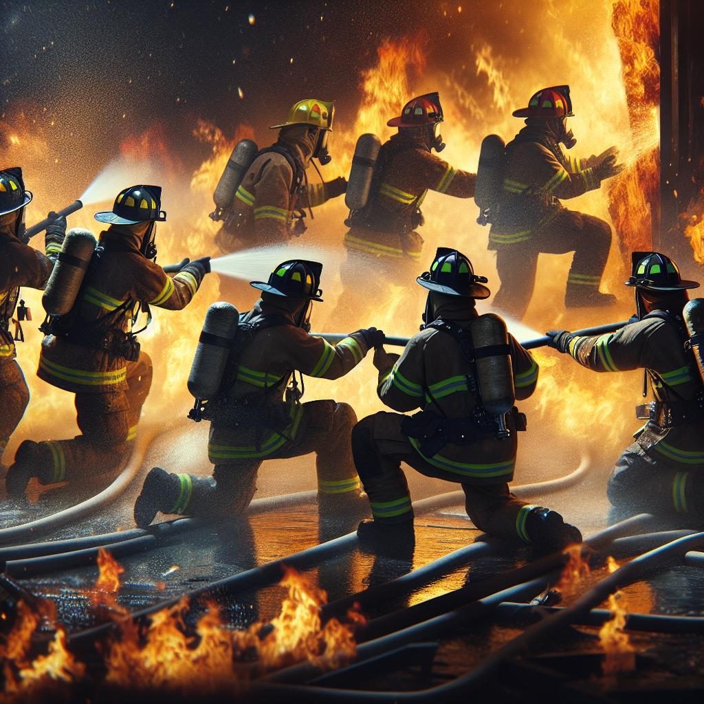 Brave firefighters in action