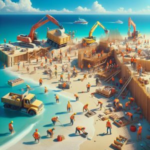 Beach construction scene