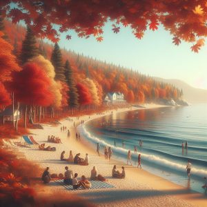 Cozy autumn beach scene