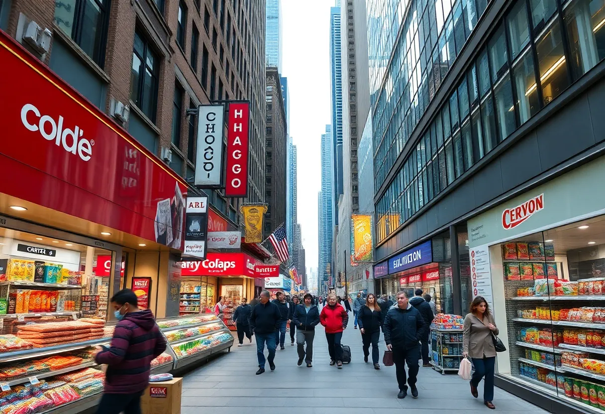 Chicago skyline with modern retail stores representing changes in consumer-packaged goods industry.