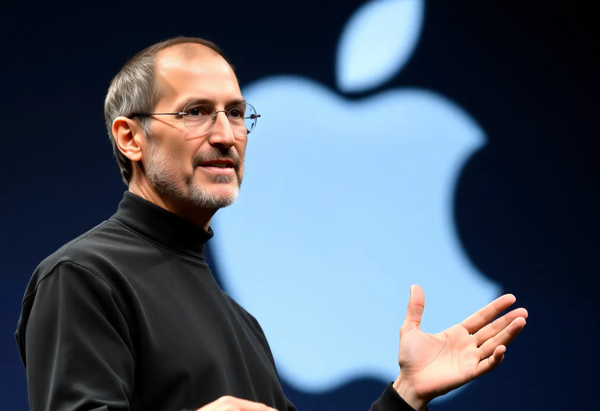 Steve Jobs presenting with charisma and innovation