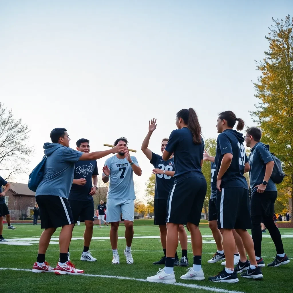 Dynamic sports team collaboration on a college campus.