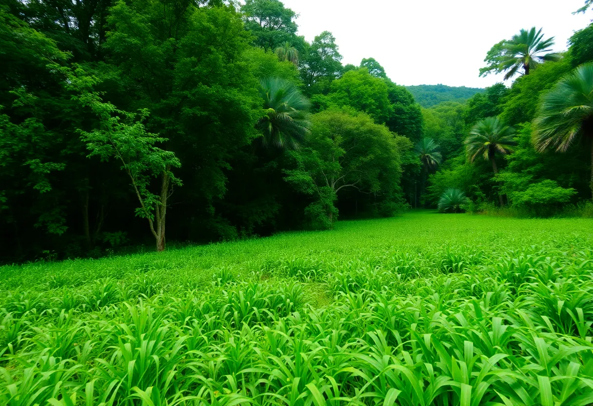 Lush green landscape celebrating conservation and nature protection.