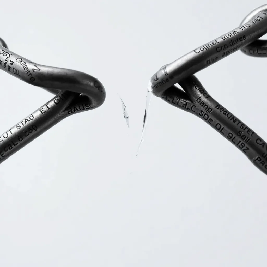 Broken chain links symbolizing trust and funding uncertainty.