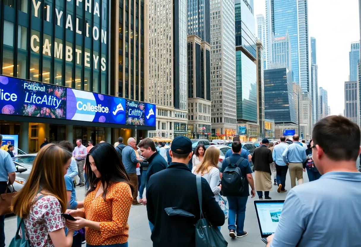 Chicago skyline with people learning digital marketing