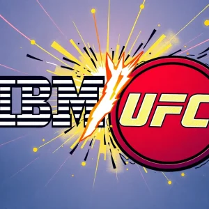 Abstract representation of the IBM UFC partnership with technology and martial arts themes.