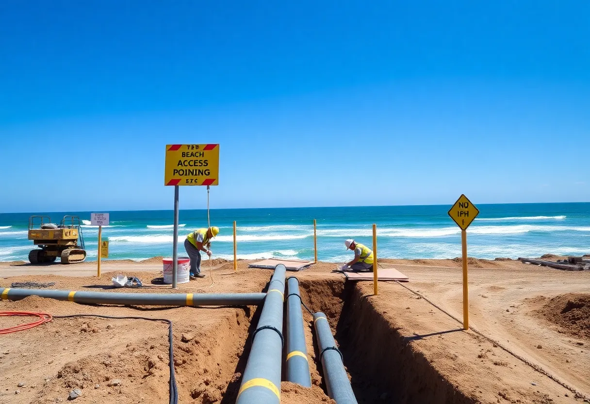 Construction workers working on the ocean outfall project at Myrtle Beach