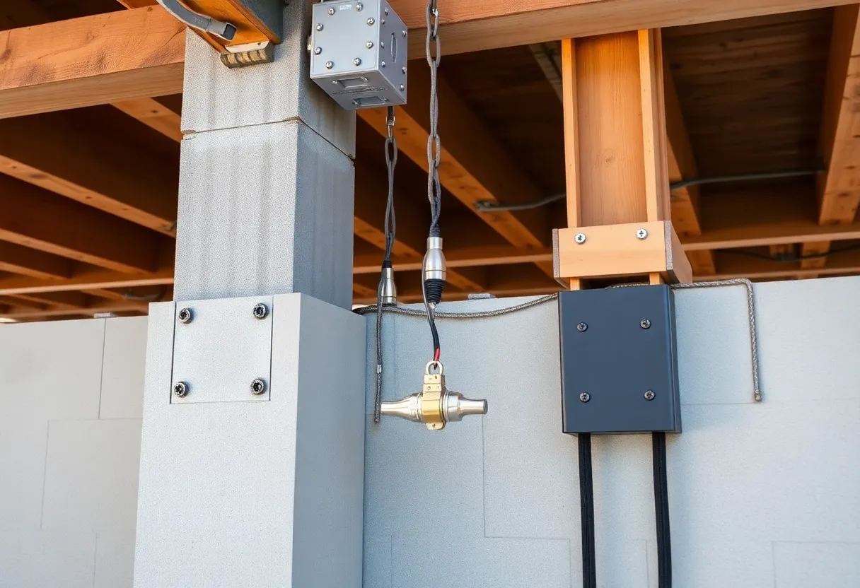 Construction workers installing post-installed connections for structural integrity.