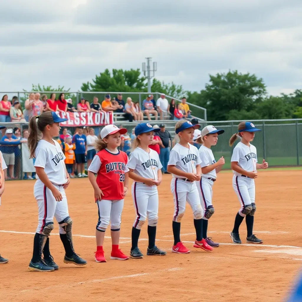 Aynor Blue Jackets softball team celebrates victory in championship game.