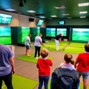 People enjoying indoor golf at Birdie A in Freeport, Florida