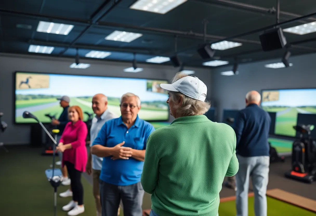 People enjoying indoor golf at Birdie A in Freeport, Florida