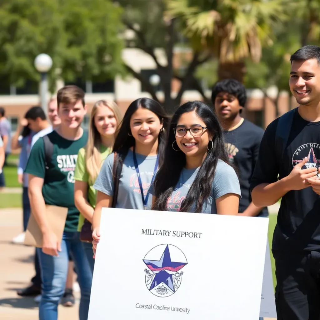 Students at Coastal Carolina University participating in a military support event on campus.