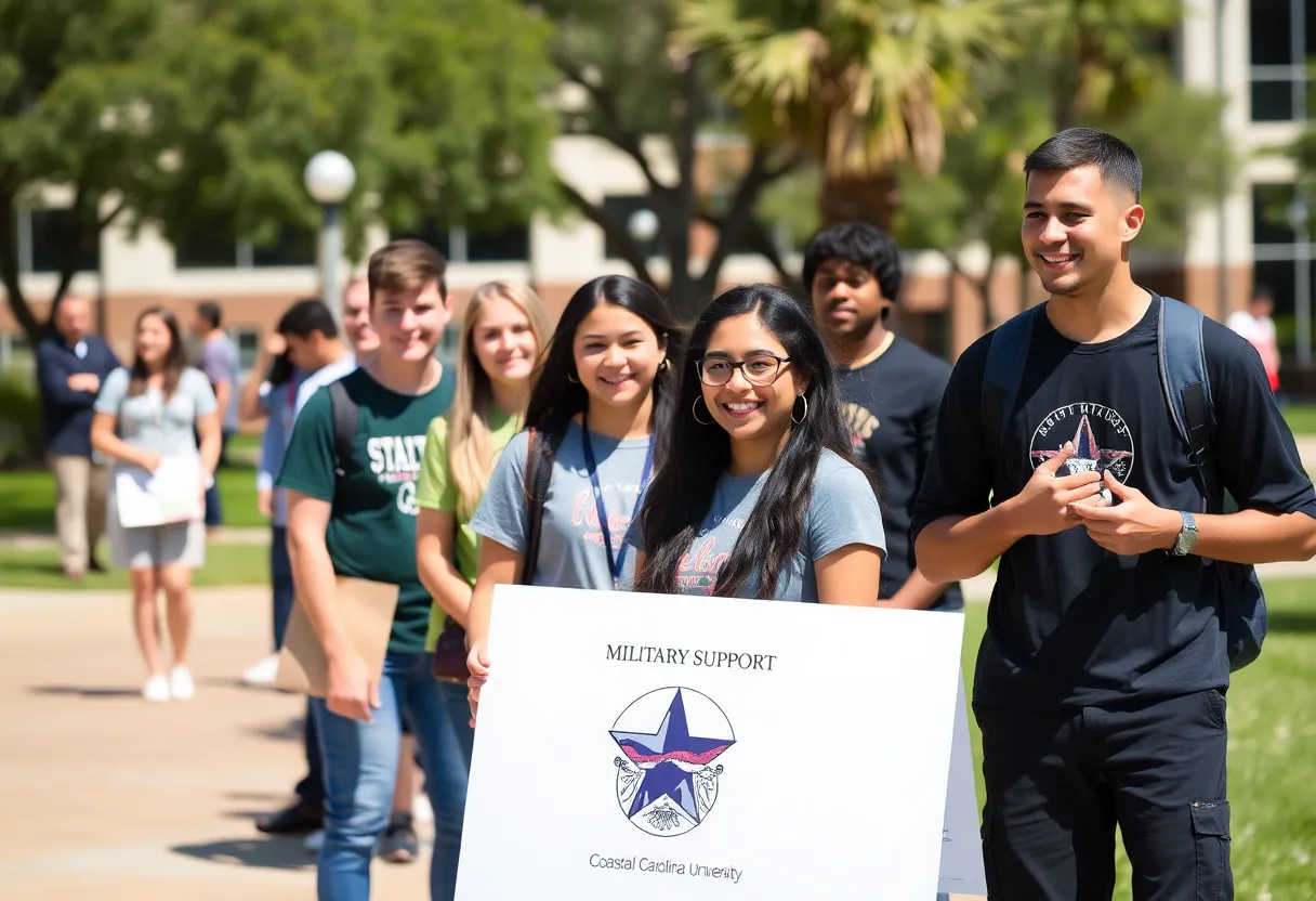 Students at Coastal Carolina University participating in a military support event on campus.