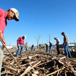 Community members assisting in tornado recovery efforts