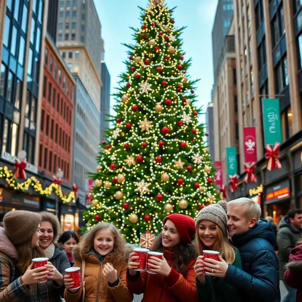 Families gathered around a dazzling Christmas tree during the Conway holiday festivities